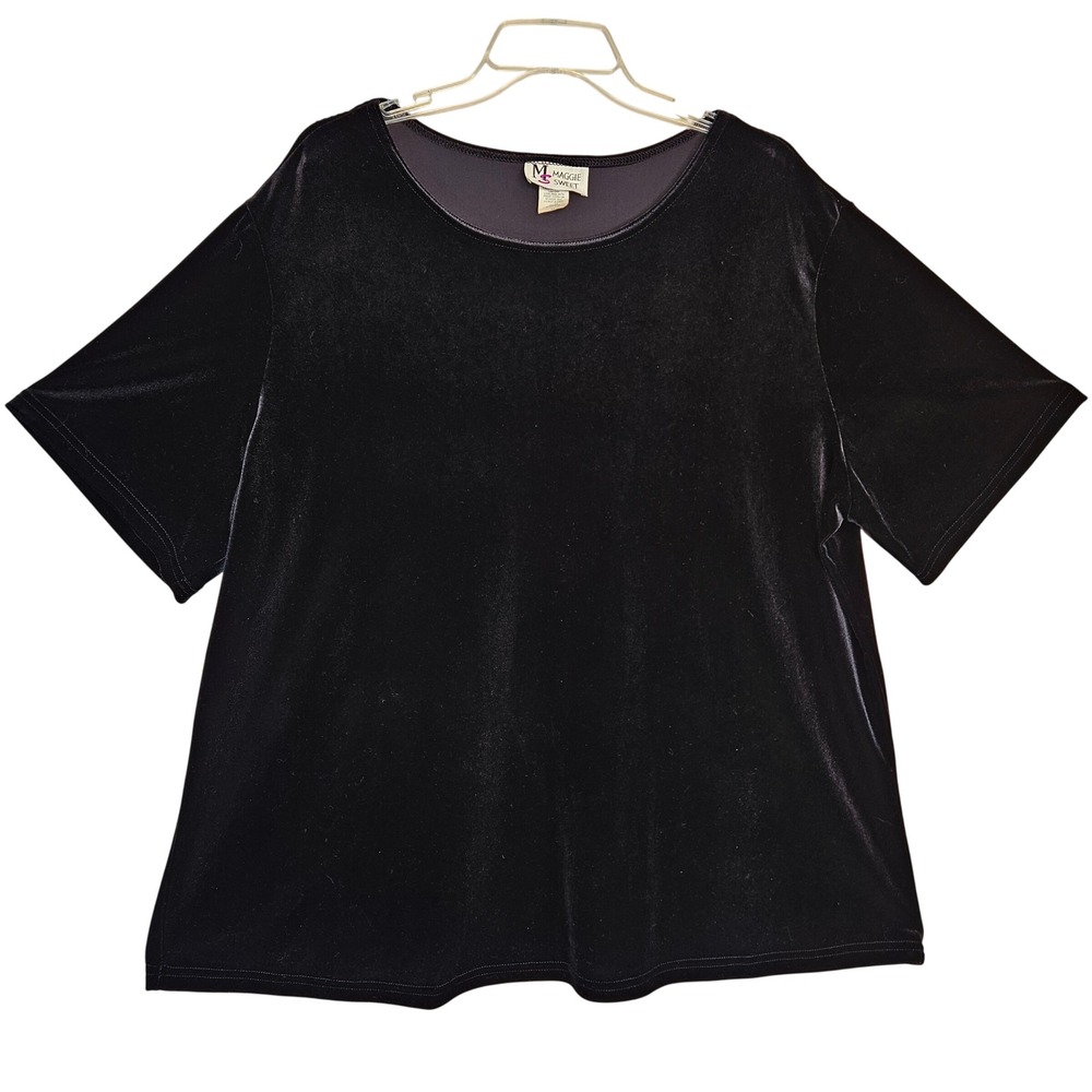 Maggie Sweet Womens 2X Whimsigoth Black Velvet Short Sleeve Top Blouse Vtg Glam